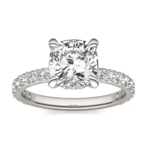 Cushion Custom Hidden Halo Bold 3/4 Eternity Engagement Ring image, 